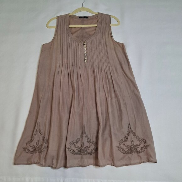 Pin Tuck Smock Dress Size M Cotton Batiste Lined Sleeveless Embroidered Light - Picture 1 of 15